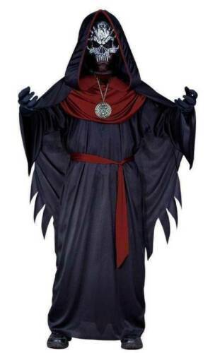 Boys Sinister Emperor of Evil Black Red Hooded Robe 8 Pc Halloween Costume-12/14