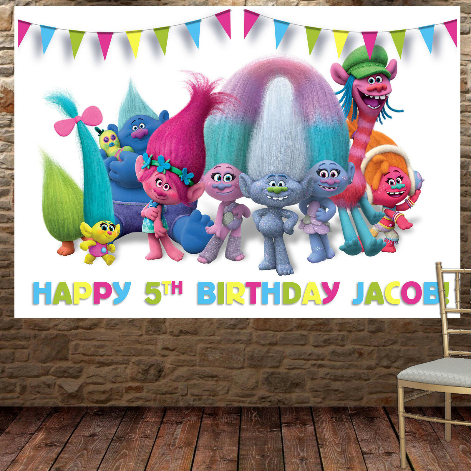 Trolls Movie Birthday Banner Personalized Party Backdrop - Party ...
