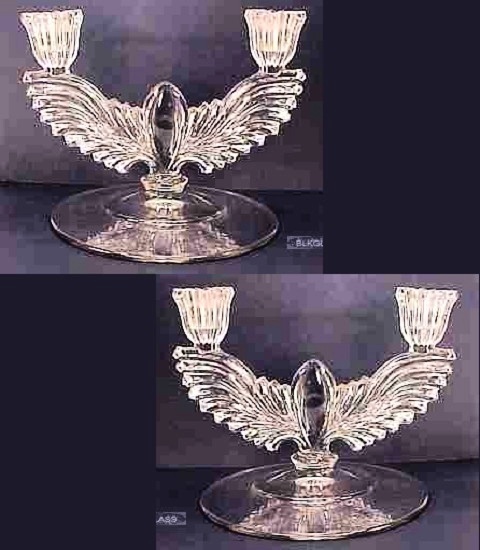 New Martinsville Glass Winged Double Candelabra, Radiance, Crystal Eagle,  Pair - $62.99