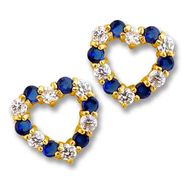 1CT Heart 14K Yellow Gold Blue Sapphire W/ White Sapphire Screw Stud Earrings - $75.73