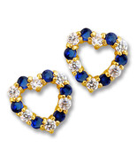 1CT Heart 14K Yellow Gold Blue Sapphire W/ White Sapphire Screw Stud Ear... - $75.73