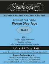 Black 1/2" Woven Stay Tape - Fusible Tape Sold By the 25 yard Roll M494.10 - $9.00