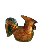 Terracotta Handcrafted Thailand Painted Gold Blue Chicken Rooster Hen 9.... - $24.75