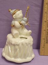 Musical Bear Fishing Figurine Avon Wish You A Merry Christmas Rotates Cream Gold - $14.10