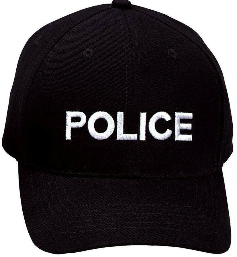 Black Embroidered Police Adjustable Cap - Hats