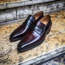 Handmade maroon leather shoes men moccasin slip on shoes dress shoes for men thumb200
