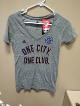 New Adidas MLS New York FC Gray V Neck Short Sleeve Shirt Ladies Sz Small B366W - $14.25