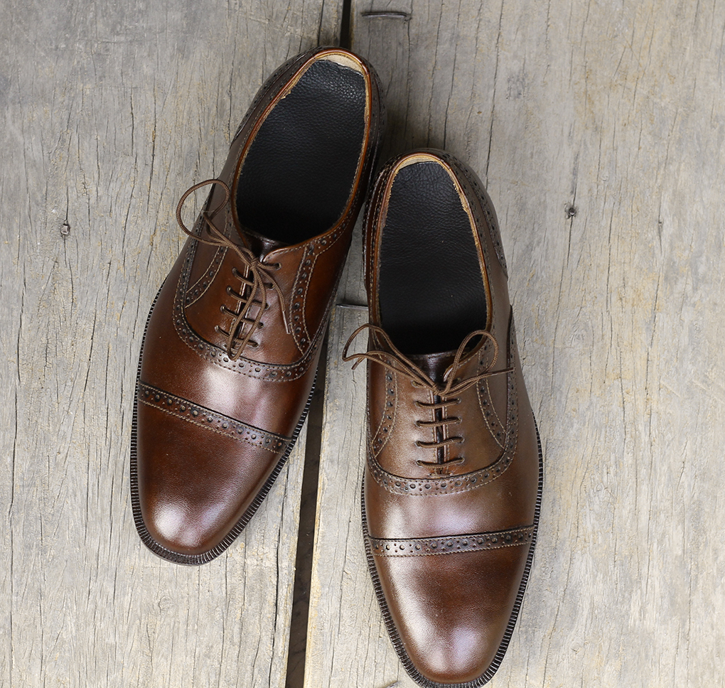 Handmade Men's Dark Brown Cap Toe Leather Lace Up Dress Shoes, Men Designer Shoe