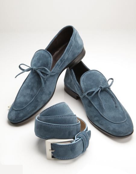 Handcrafted Blue Color Apron Toe Suede Leather Tassel Loafer Slip Ons Men Shoes