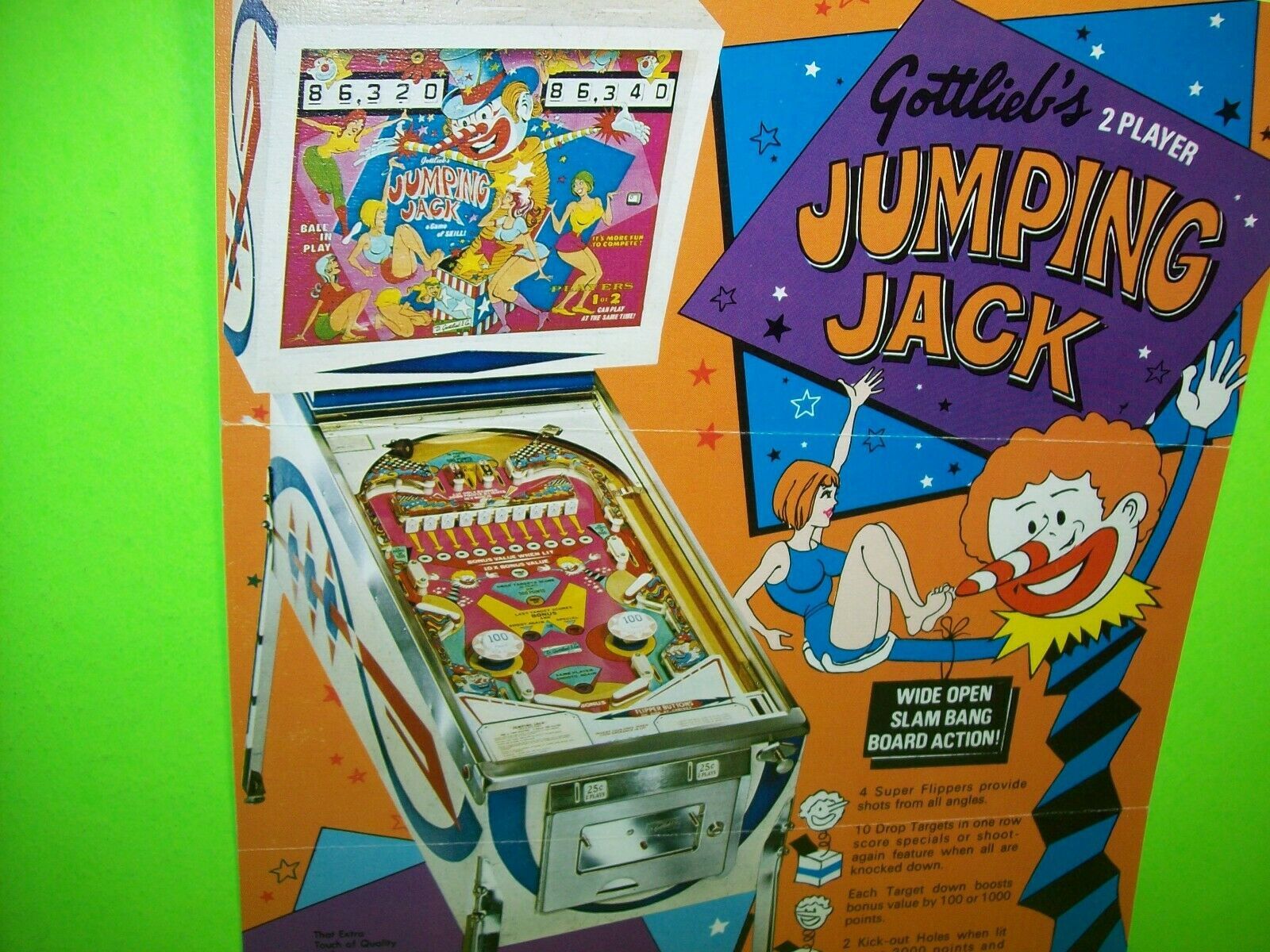 Jumping Jack Pinball Machine FLYER Original 1973 Gottlieb Game Art ...