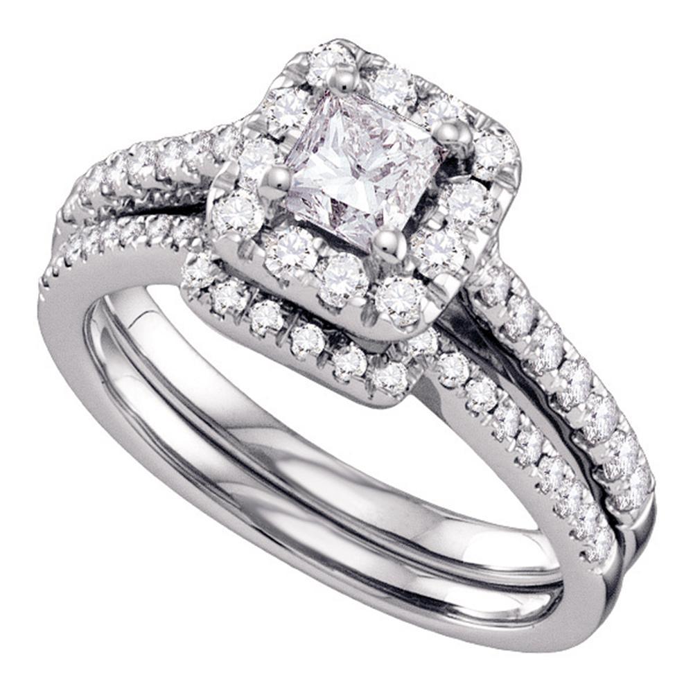 14k White Gold Princess Diamond Bridal Wedding Engagement Ring Set 1.00 ...