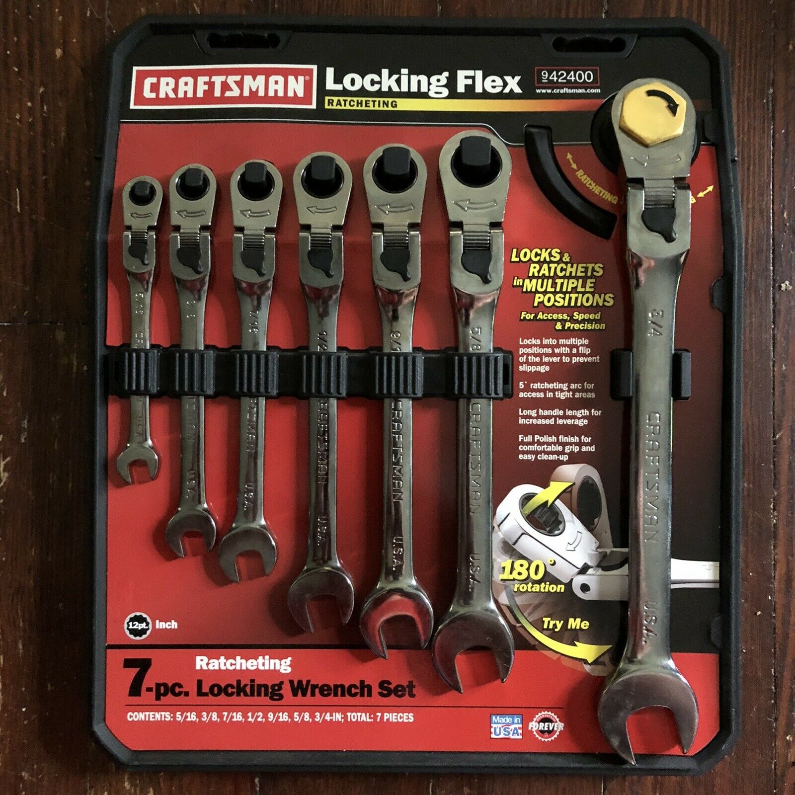 Craftsman 7 Piece Standard Flex Head Ratcheting Wrench Set 5/16 3/4in