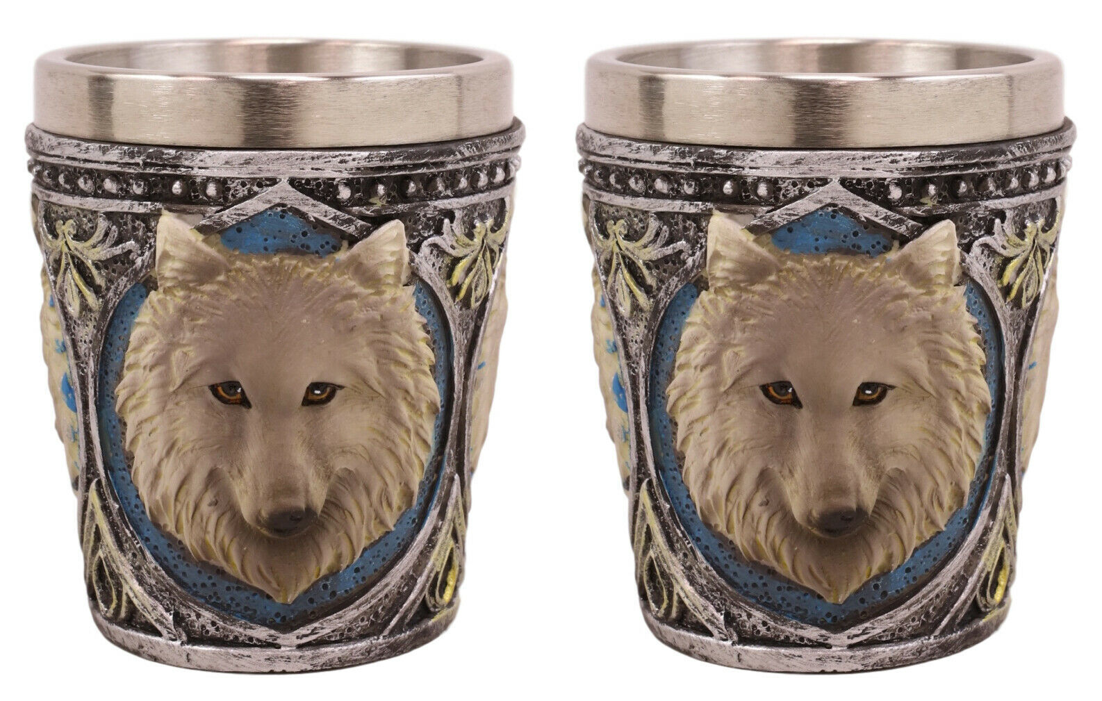 Celtic Wicca Alpha Grey Wolf Spirit 2-Ounce Shot Glass Set of 2 Novelty Gifts