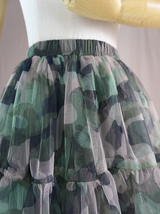 Women Knee Length Puffy Tulle Skirt Army Pattern Layered Tulle Skirt A-line Plus image 6