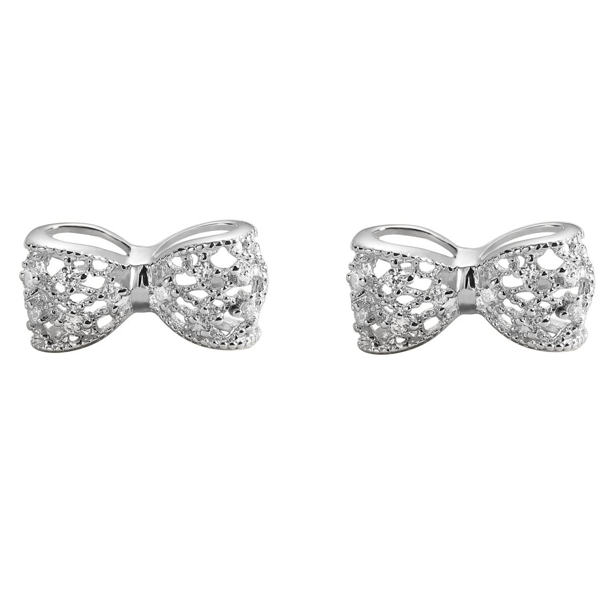 Carleen 925 Sterling Silver Cubic Zirconia Bow Tie Stud Earrings for
