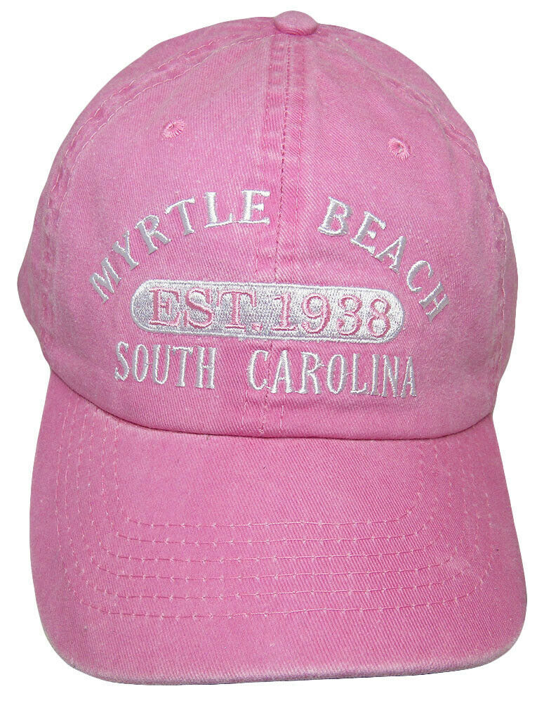 Myrtle Beach South Carolina Est 1938 Pink Washed Embroidered Hat Cap - Hats