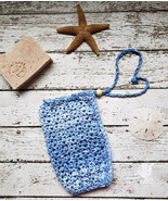 Handmade Blue Soap Bag Cotton Bead Drawstring Sack Soap Saver Cozy Skin ... - $13.75
