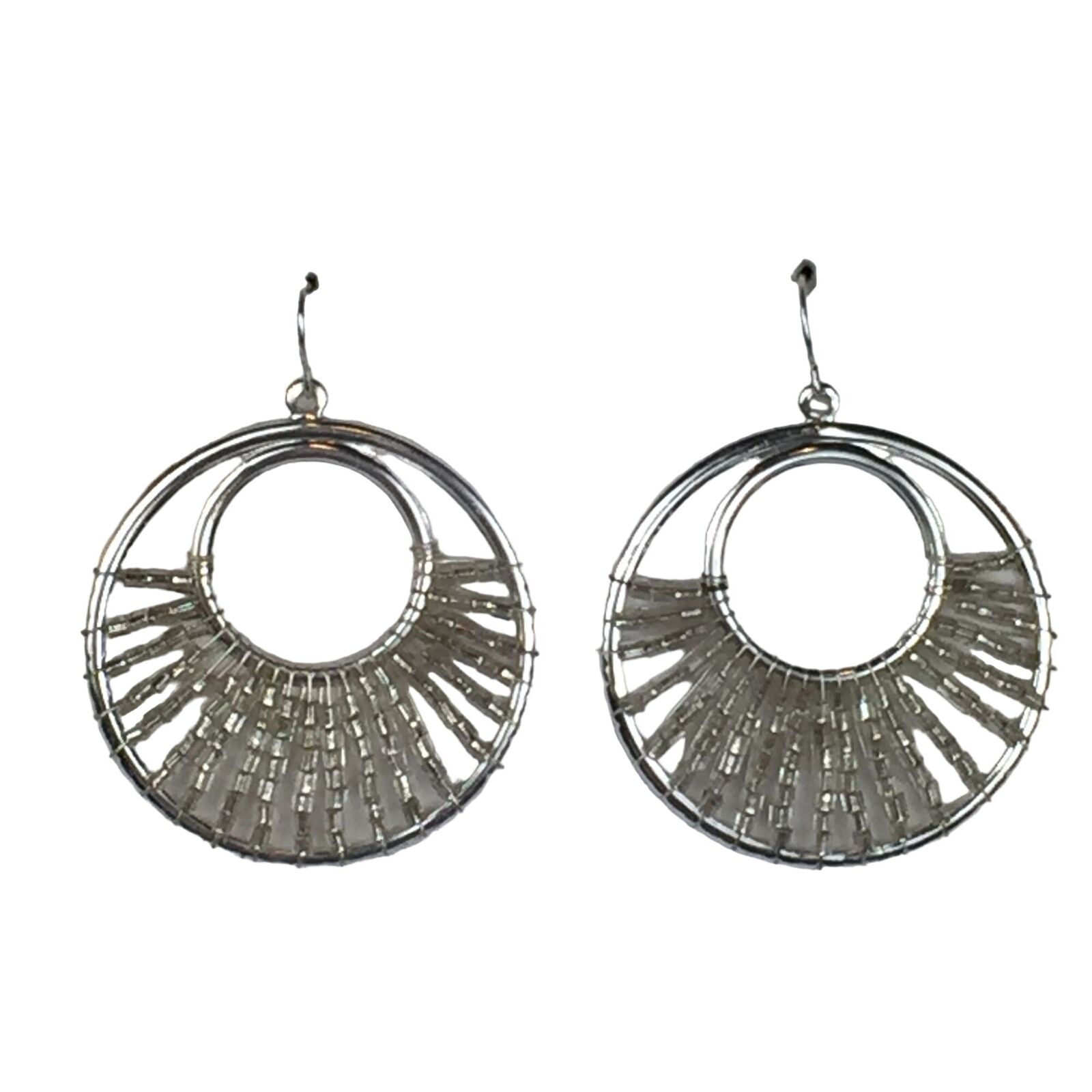 Avon 2010 Sea and Sky Beaded Hoop Earrings Clear Silver Tone - $14.60
