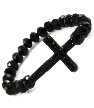 Womens Girls Ladies BLACK Crystal Cross Faceted Beaded Stretch Bracelet - $14.97