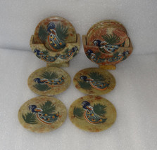 Marble Pcs of 2 Tea Coaster Peacock Art Dancing Hand painted Table Decor Gifts - $54.53