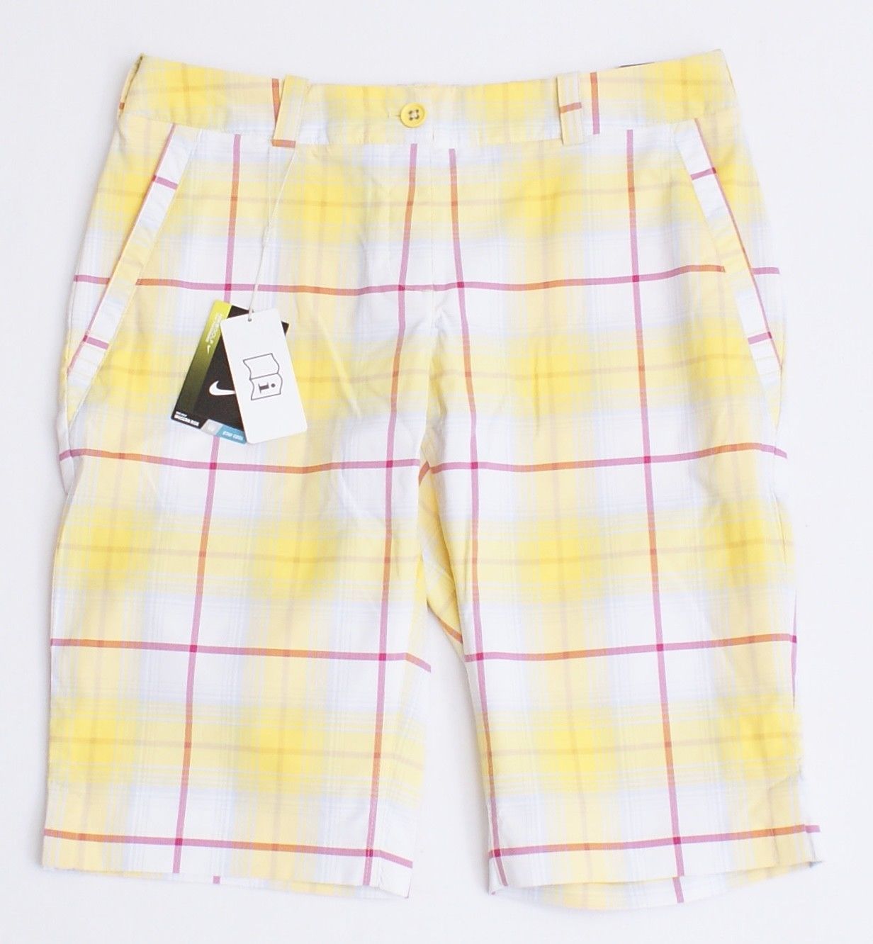 Nike Golf Tour Performance Yellow Plaid Dri Fit Golf Shorts Women's NWT