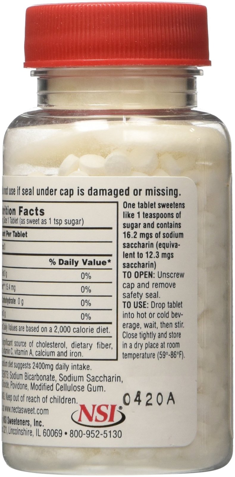 Necta Sweet Saccharin Tablets, 1/4 Grain, 1000 Tablet Bottle (Pack of 4