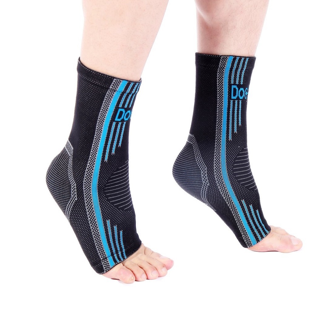 Doc Miller Ankle Brace Compression - Support Sleeve 1 Pair for Injury (Blue, S)