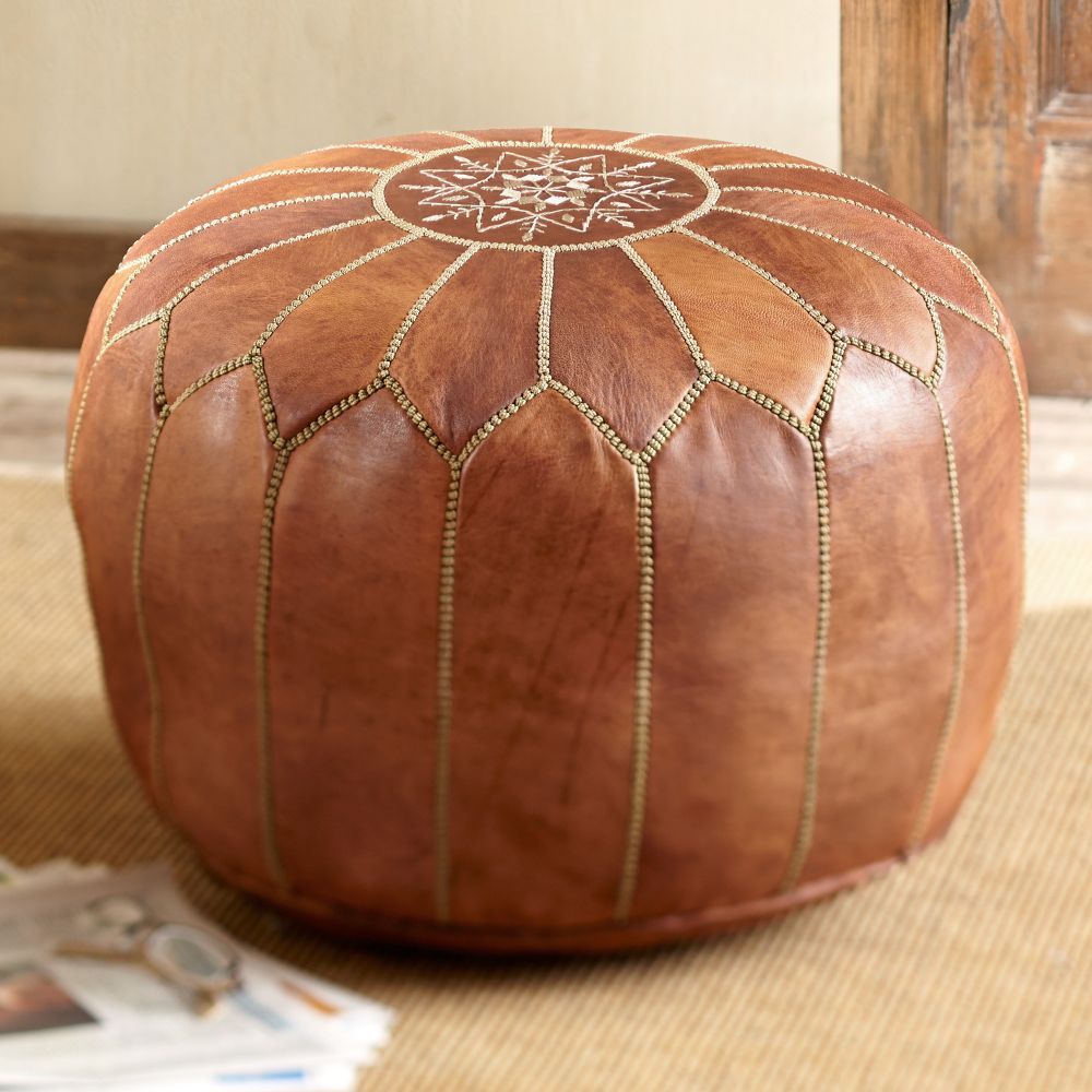 FREE EXPEDITED SHIPPING set of 2 MOROCCAN Leather POUF Tan & Natural