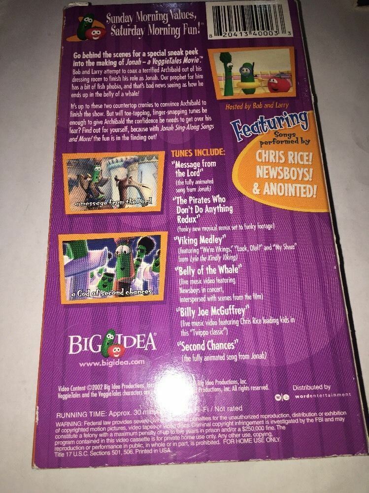 VHS Rare VeggieTales Video Jonah Sing Along Songs And More - VHS Tapes