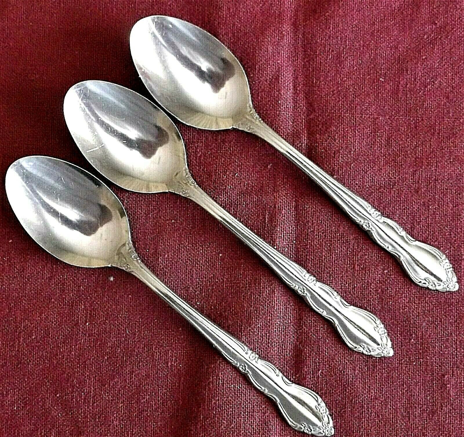 Royal Household Stainless 3 Teaspoons RHH11 Glossy Scrolls flowers 6 ...