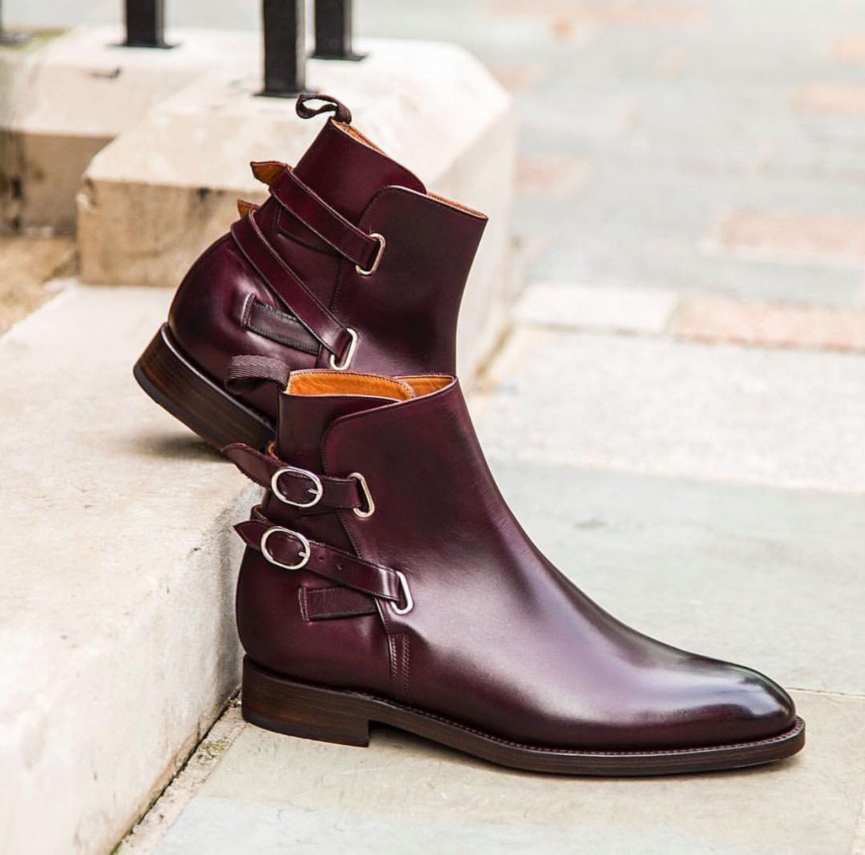 NEW Handmade Burgundy Ankle Boot, Men's Leather Double Strap Jodhpurs Fashion Bo