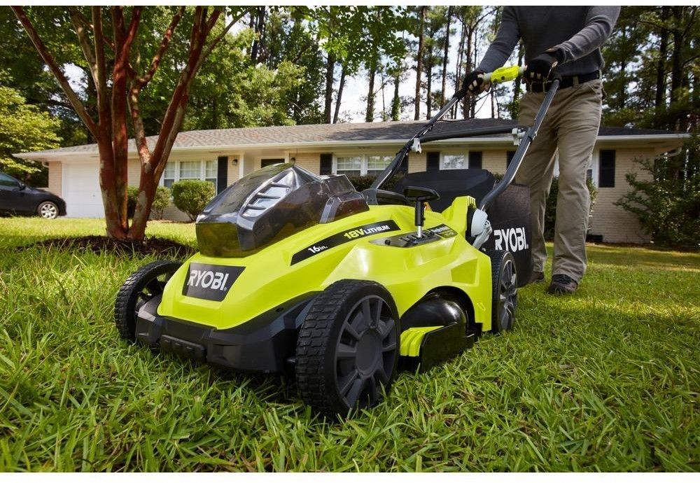 Ryobi Walk Behind Push Lawn Mower Mulcher 18-Volt Lithium-Ion Cordless ...