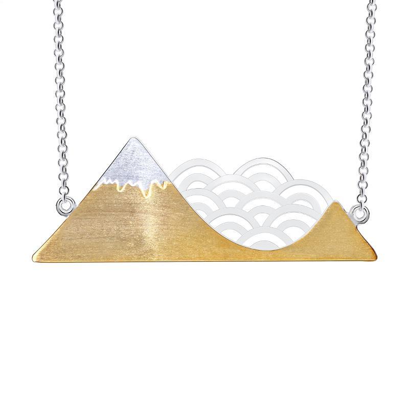 Mountain and Cloud Necklace - 925 Sterling Silver + 18K Gold