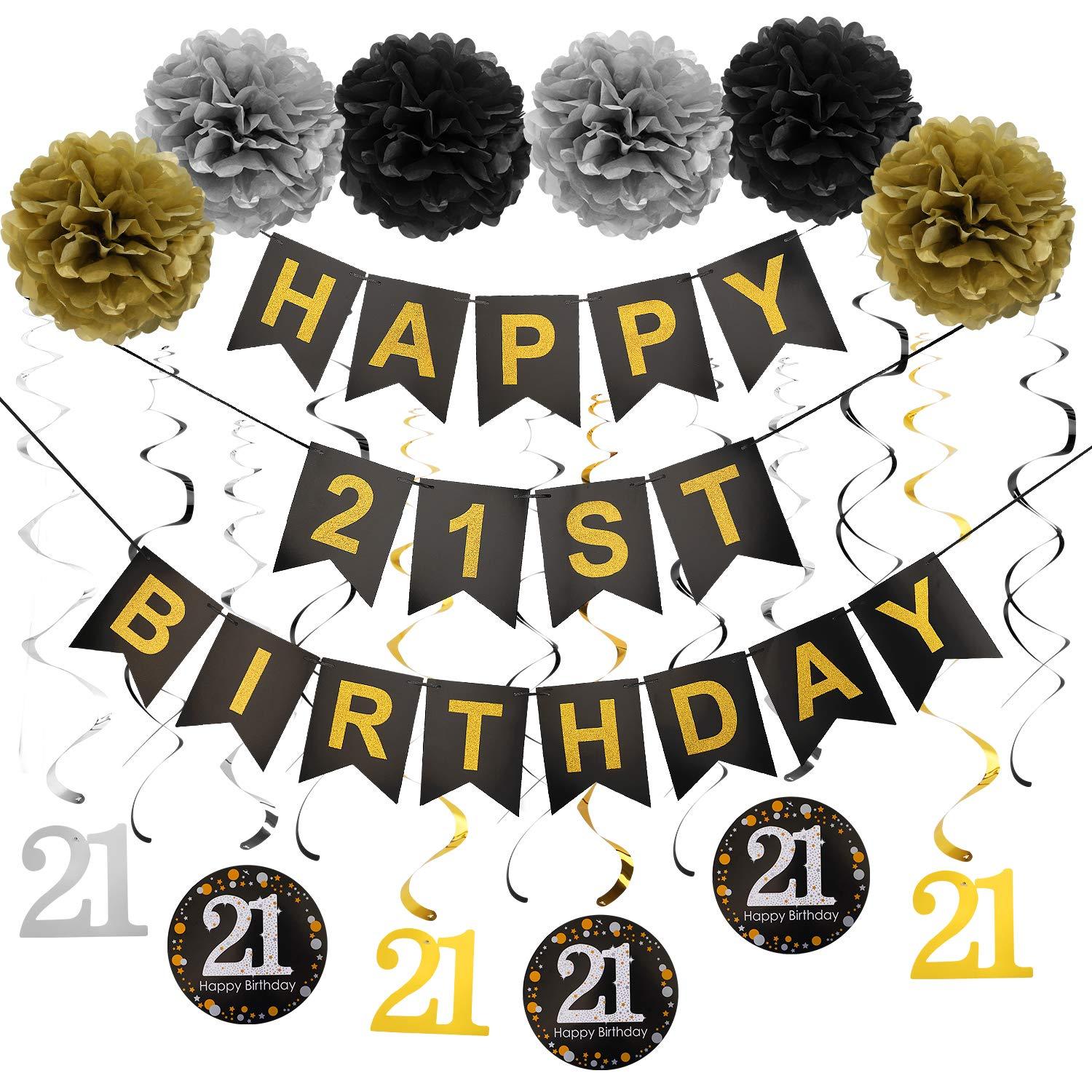 21St Birthday Party Decorations Supplies Kit - Glitter Happy 21St Birt ...