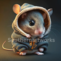 A cute little mouse in a hoodie, wall art #6 of 7 in this collection. - $1.99