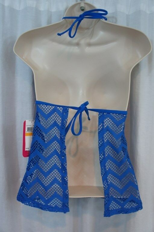 Hula Honey Tankini Top Sz S Blue Crochet PushUp Halter Tank Tie Back