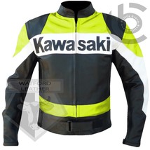 KAWASAKI FLUORESCENT MOTORBIKE MOTORCYCLE BIKERS COWHIDE LEATHER ARMOURE... - $194.99