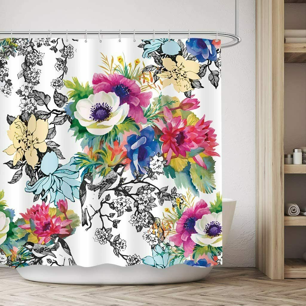 Black and White Colorful Floral Boho Farmhouse Chic Fabric Shower ...