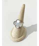 Adjustable Demi Mother of Pearl Quatrefoil Motif Ring in Silver - $55.00