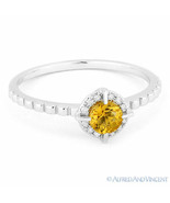 0.30ct Round Cut Yellow Citrine Gemstone &amp; Diamond Promise Ring 14k Whit... - $332.63