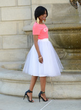 White Tulle Midi Skirt Plus Size High Waisted Midi Party Skirt Outfit