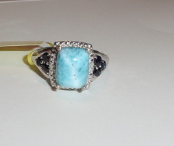 Larimar Cushion Solitaire & Blue Sapphire Round Ring, Silver, Size 9, 4.25(Tcw) - $49.99