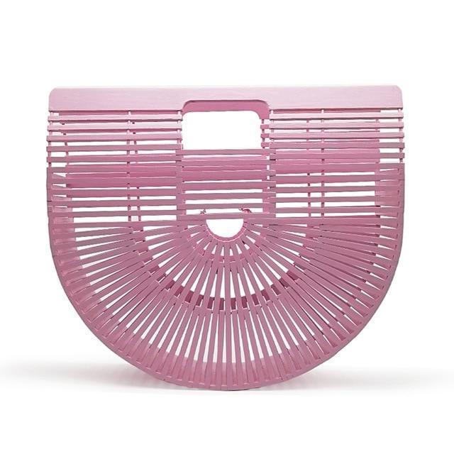Pink L Wooden Bamboo Clutch Handbag For Women - Pink - L
