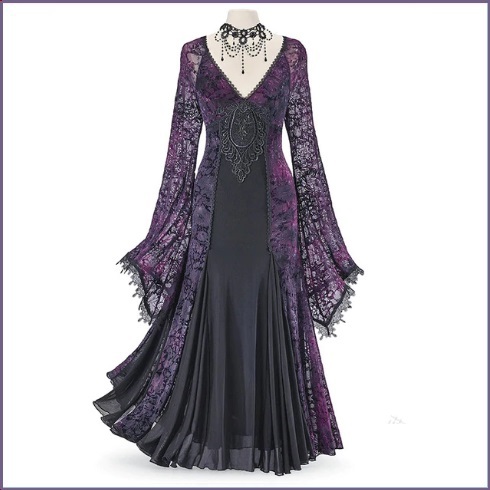 Renassiance Plum Sheer Layered Lace Brocade Long Sleeves Giornea Overdress Gown