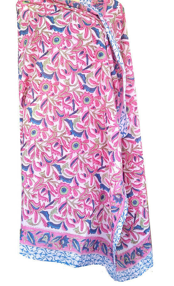 Cotton Hand Block Print Sarong 100% Women's Swimsuit Wrap Cover Up Long 73 x 44