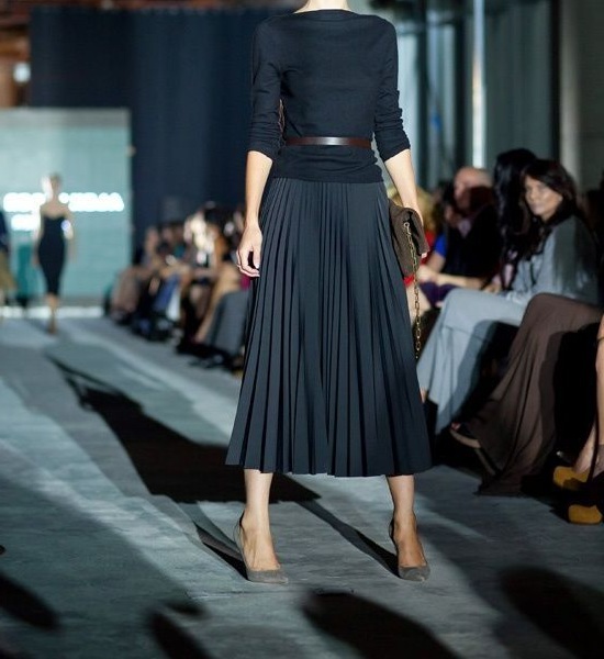 New black pleated long casual 7/8 length women skirt elegant autumn fall