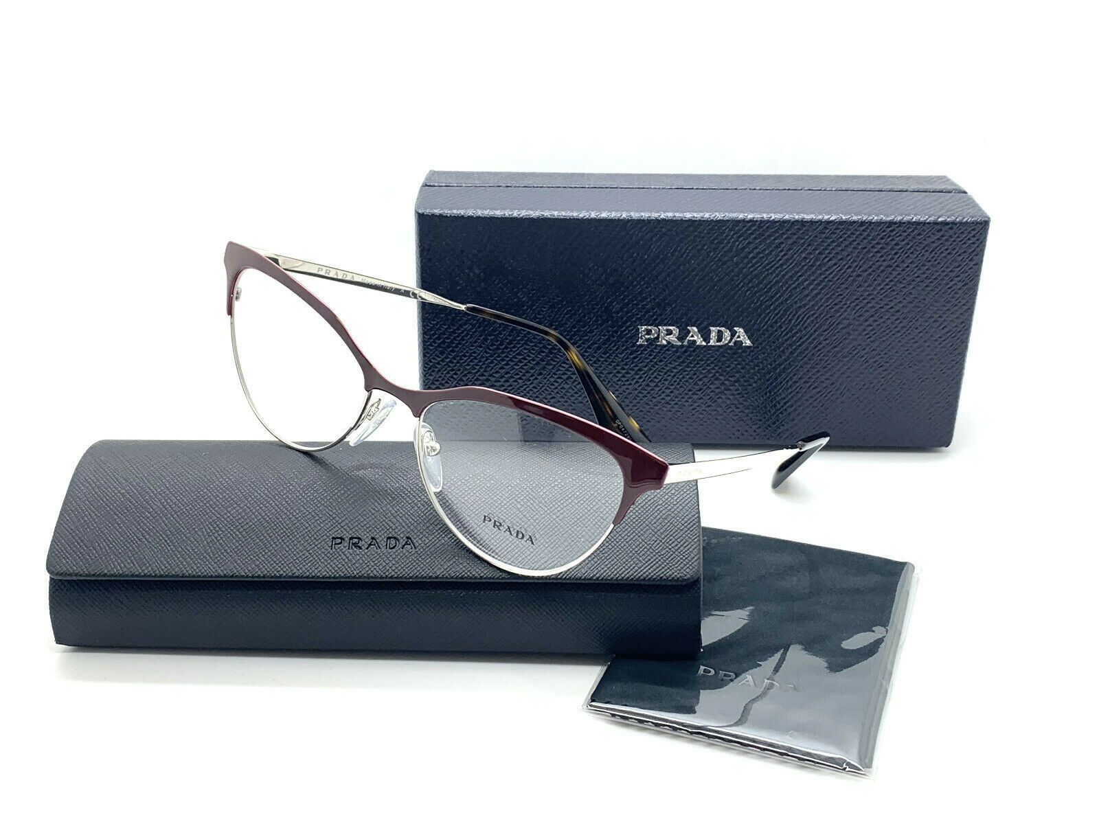 Prada Eyeglasses Vpr 55s Uf6 1o1 54 Burgundy Silver [54 16 140] Eyeglass Frames