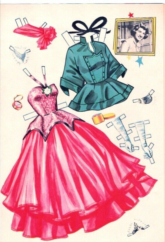 VINTAGE UNCUT 1950s ROSEMARY CLOONEY PAPER DOLLS~6 PAGES CLOTHES~#1 REPRODUCTION 