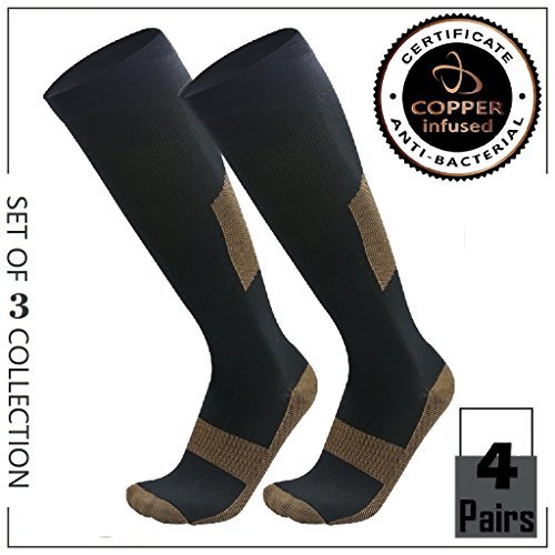 Highcamp 4PK Copper Compression Socks for Women & Men - Copper Infused ...