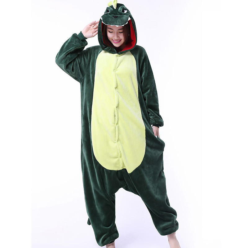 Adults' Kigurumi Pajamas Dragon Dinosaur Onesie Pajamas Coral fleece Green Cospl